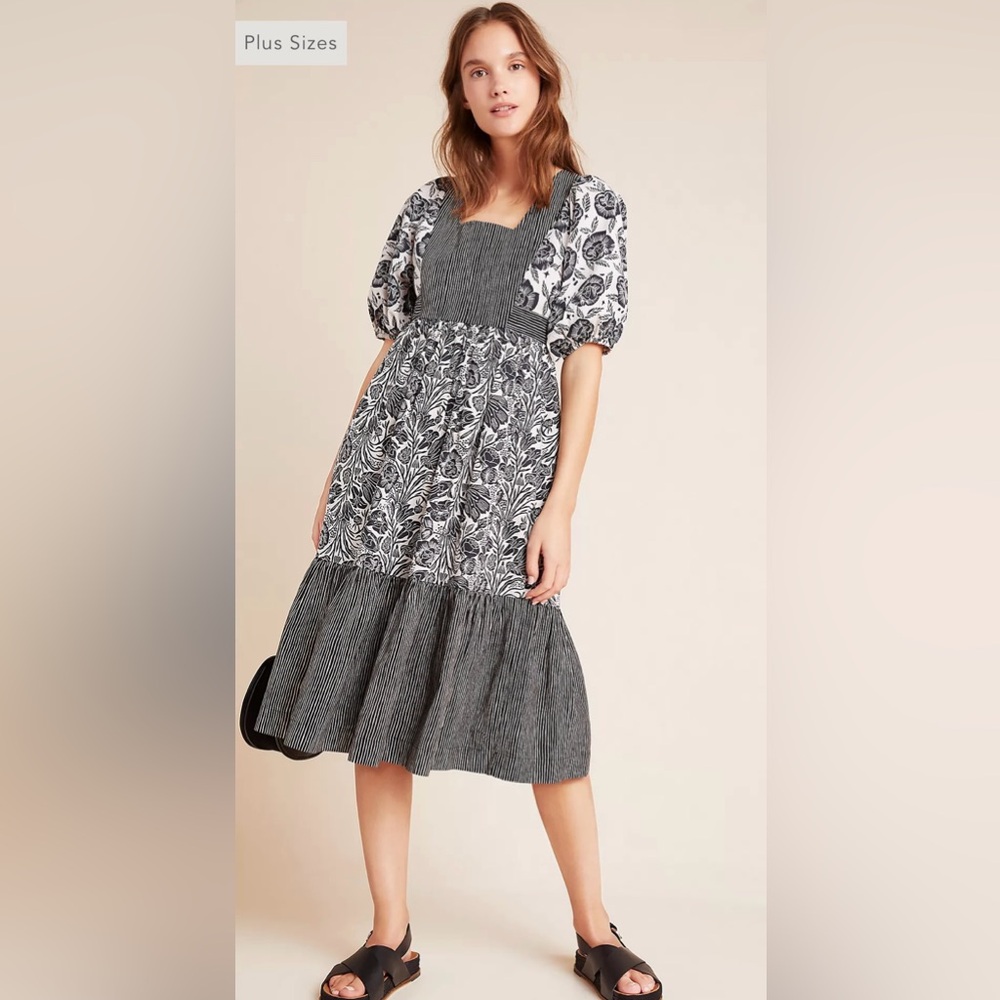 Blooming Print Adrienne Flounced Midi Dress Size 4